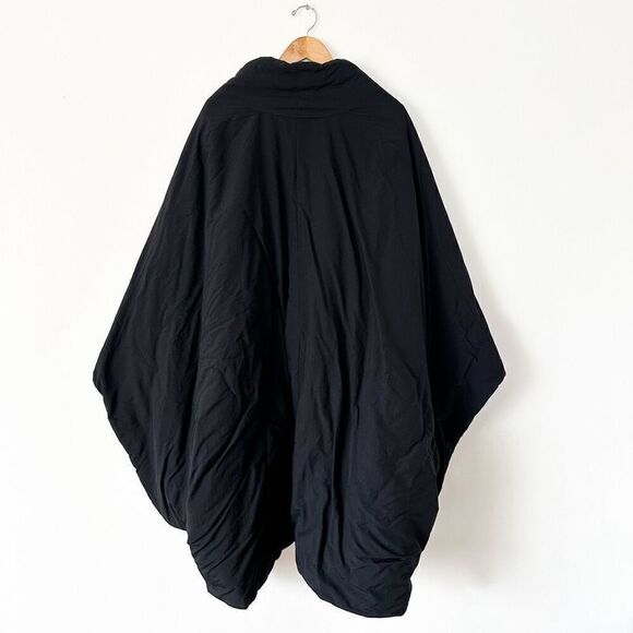 Moyuru Japan Unisex Gender Neutral Black Flared Swing Poncho Puff Zip Front Coat - Picture 4 of 15